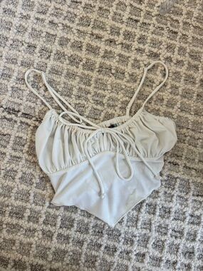 Urban Outfitters Cream Ruched Cropped Tank Top
